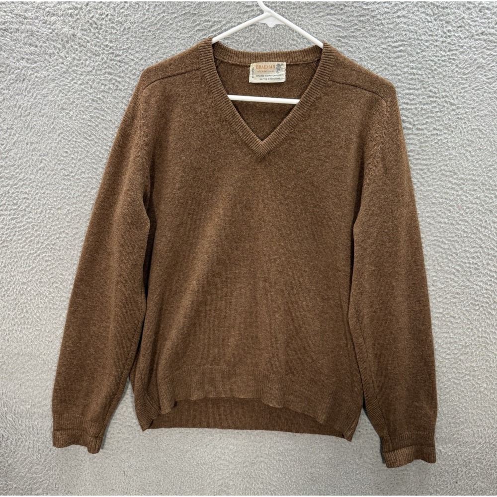 Vintage Braemar Sweater Adult Large Brown Knit 100% Scottish Lambswool 90s Mens